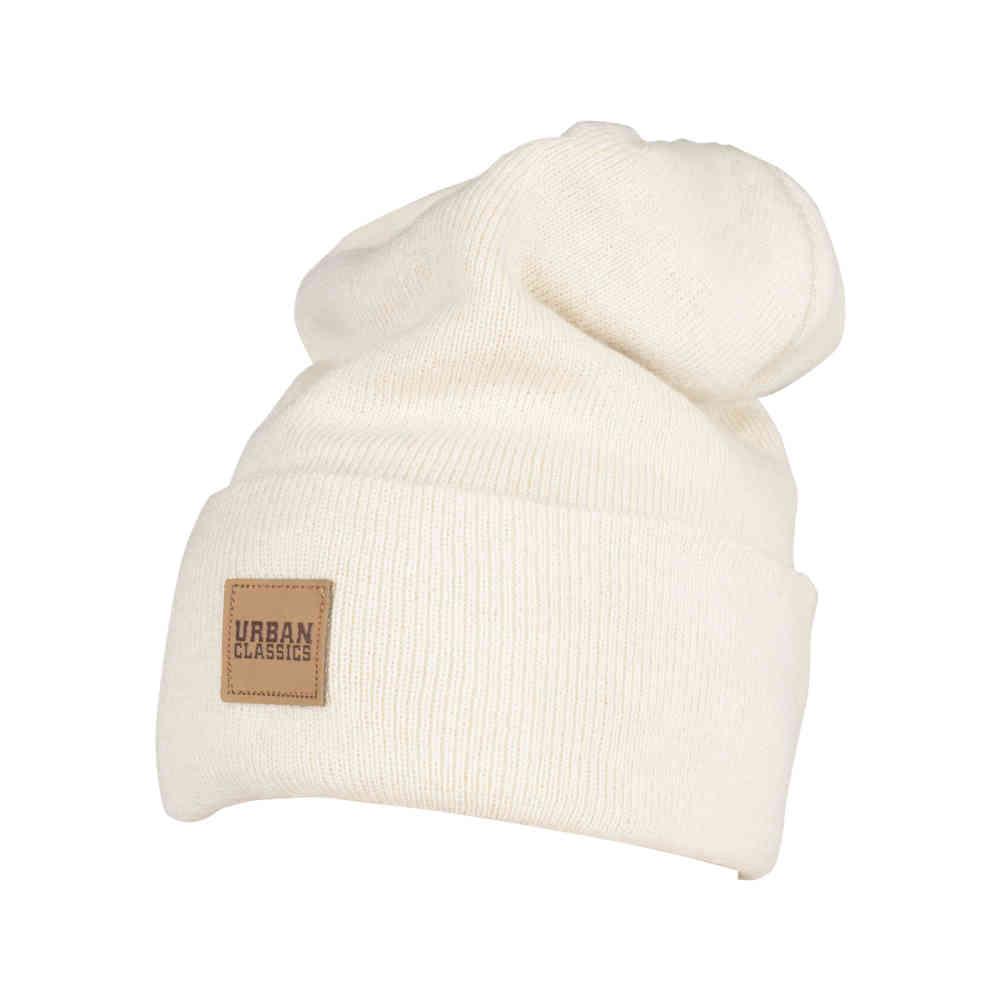 Urban Classics - Leatherpatch Long Mütze Beanie - Creme